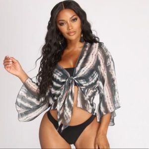 Windsor tie front kimono crop